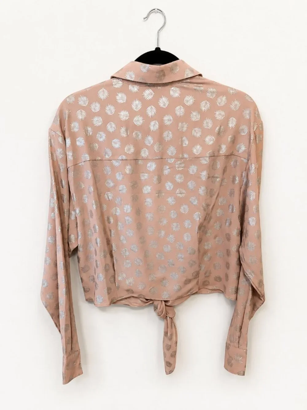 Michael Kors Women's Blush Pink Metallic Tie-Front Blouse | Size L | Long Sleeve